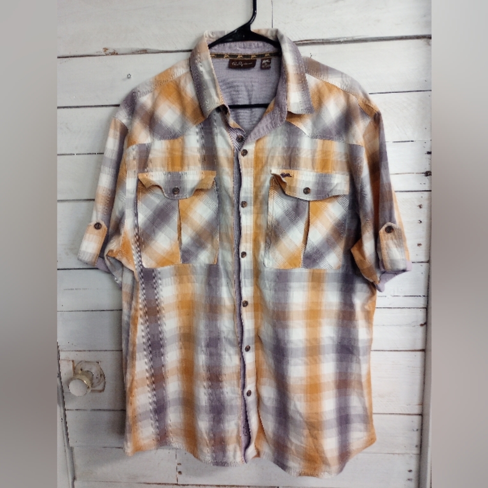A. Tiziano Premium Menswear Multicolor Plaid Short Sleeve Dress Shirt Size XL